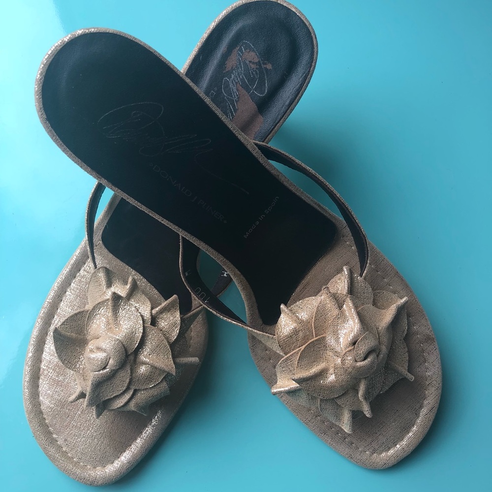 Donald J Pliner Gold Slide Thong Spain Sandals